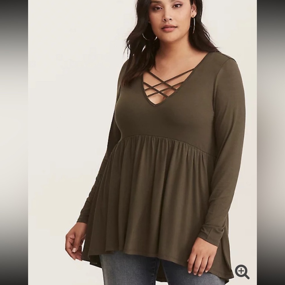 Torrid Olive Strappy Babydoll Top